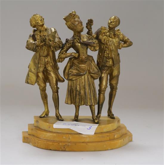 A Continental gilt bronze group of suitors and a lady height 16cm